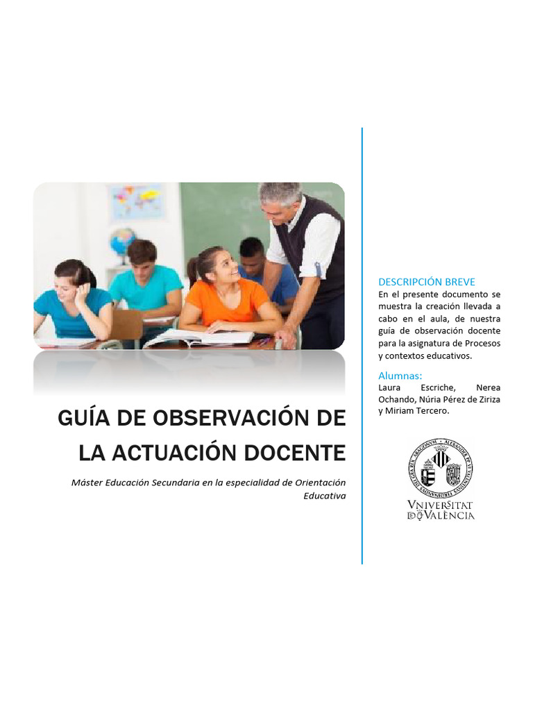Guía de Observación Docente en Aula | PDF | Maestros | Salón de clases
