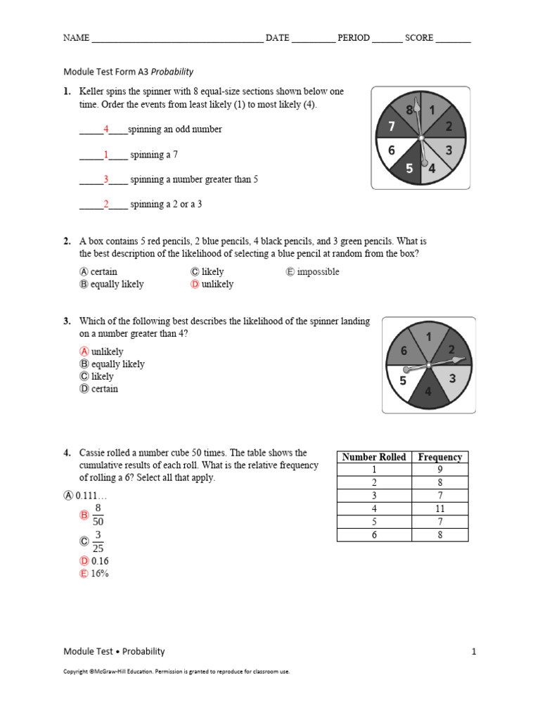 FL NA Course+2 Module+10 Test+A3 TE | PDF | Par (Score) | Experiment