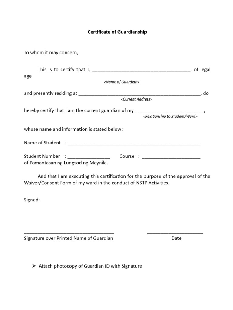 Certificate of Guardianship for NSTP Activities | PDF | Law