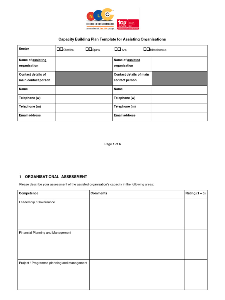 Capacity Building Plan Template For Assisting Organisation | PDF