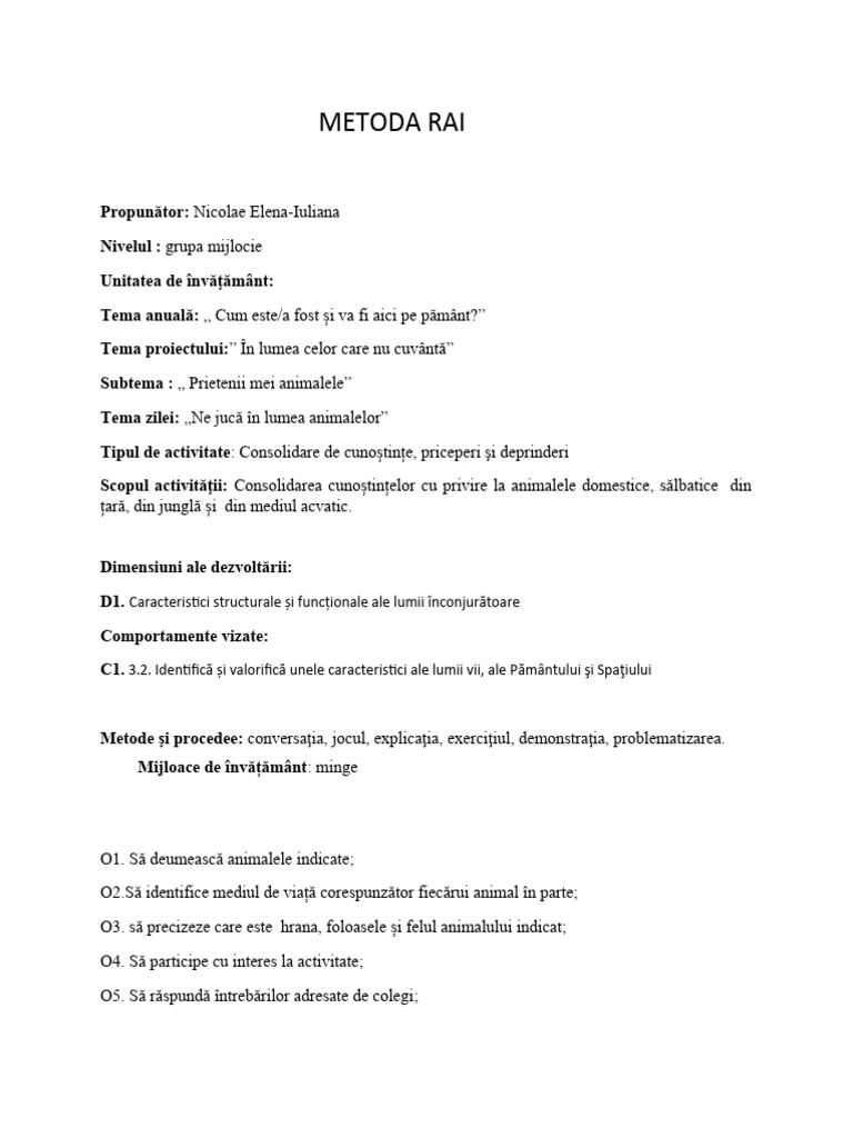 METODA RAI (Gradinita) | PDF