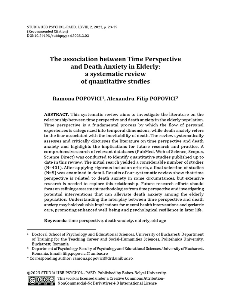 The Association Between Time Perspective and Death | PDF | Systematic ...