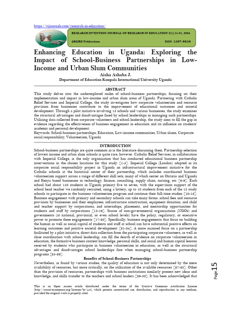 Enhancing Education in Uganda Exploring The | PDF | Volunteering | Teachers