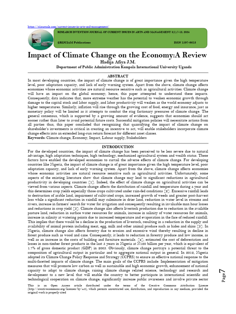 Impact of Climate Change On The EconomyA Review | PDF | Renewable ...