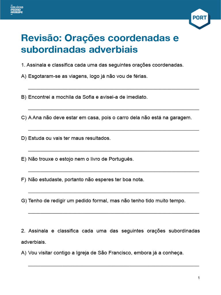 Classificação de Orações Coordenadas e Subordinadas | PDF