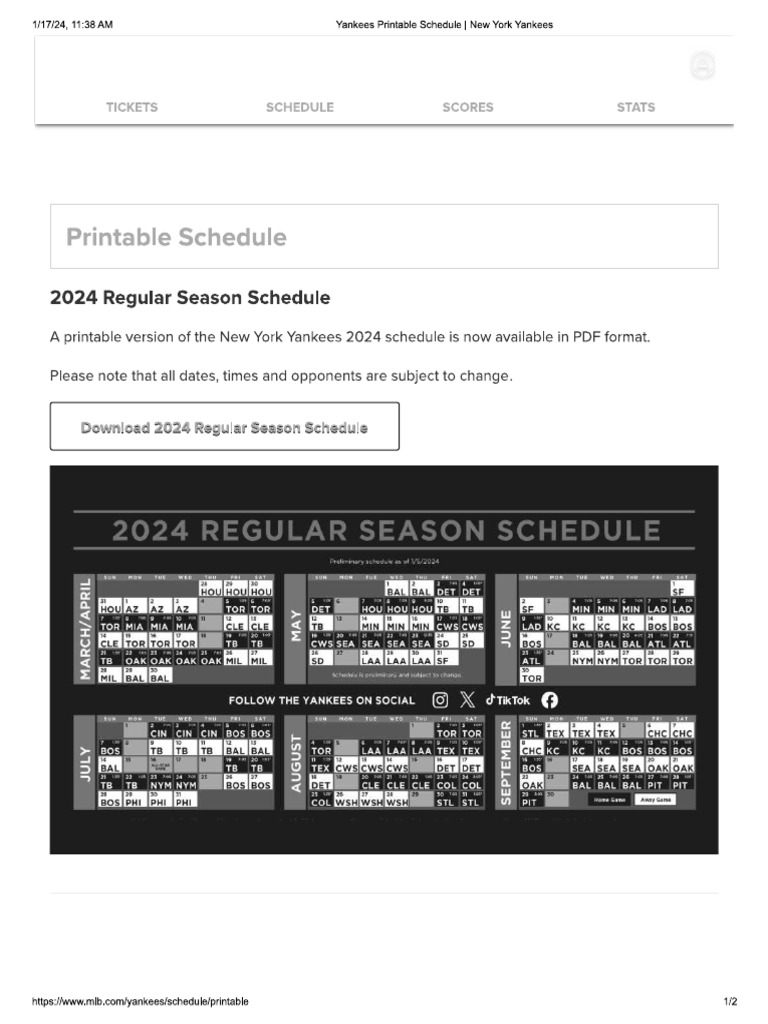 Yankee Schedule 2024 Pdf