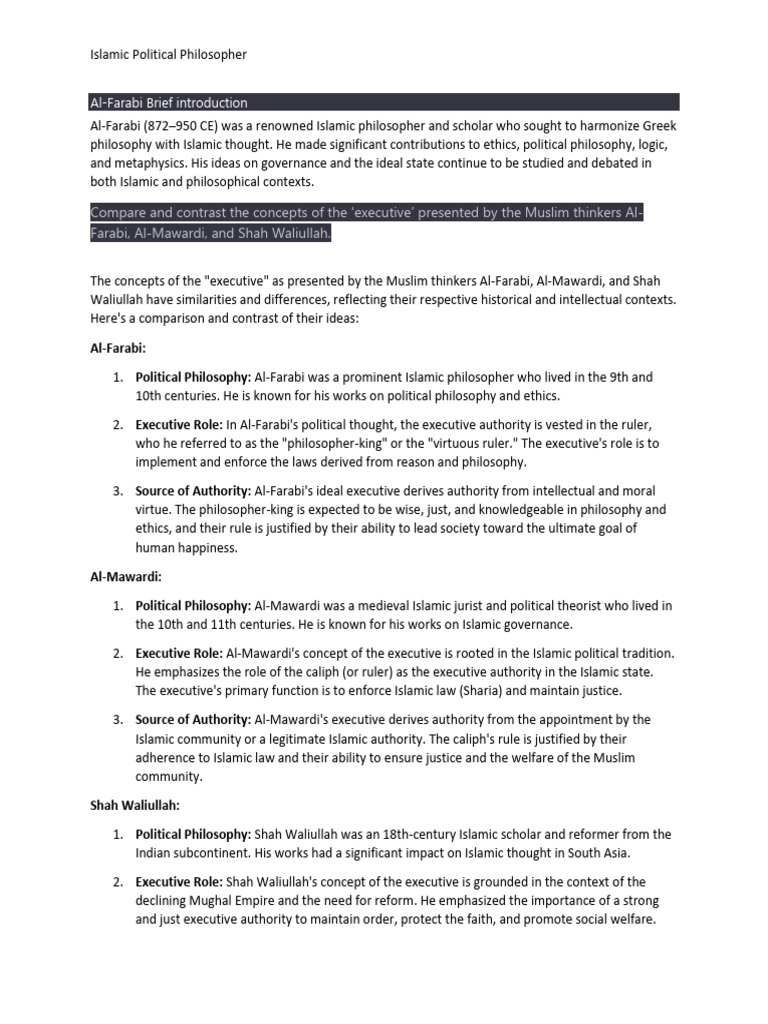 Al-Farabi's Concepts of Executive Authority | PDF | Social Contract ...