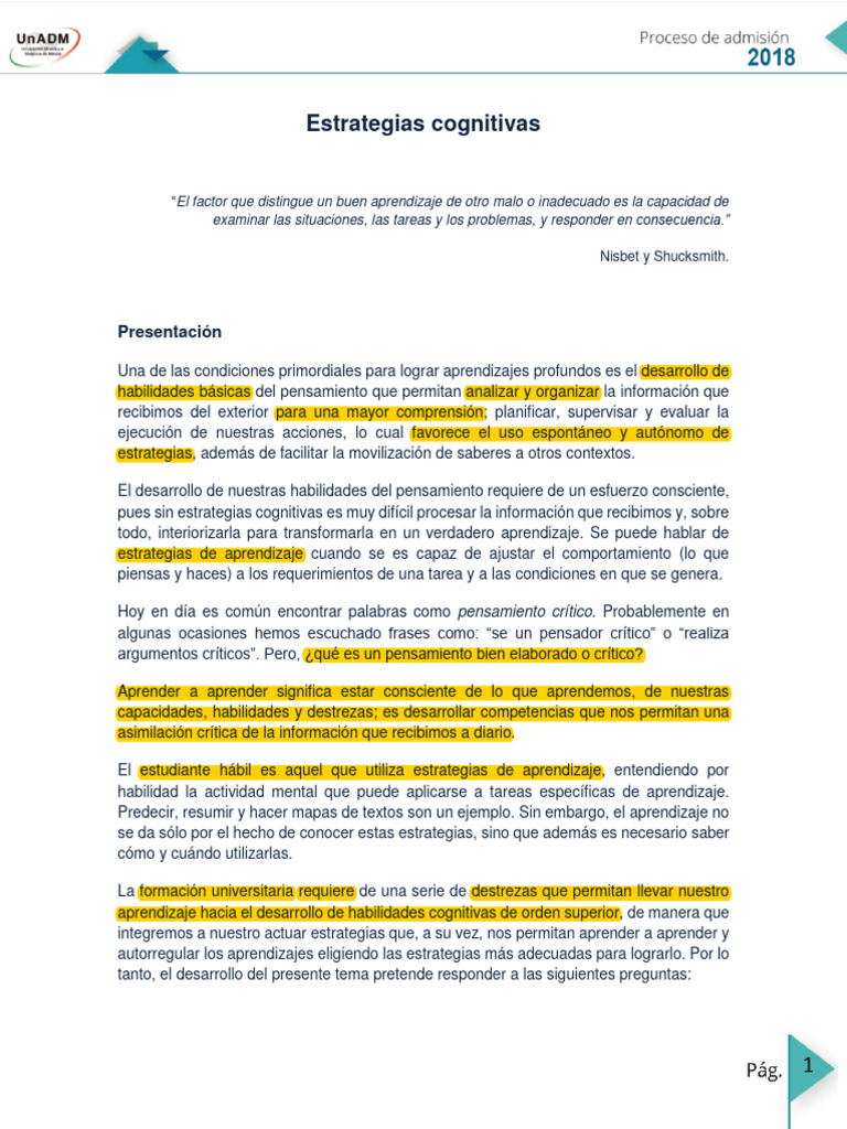Estrategias Cognitivas para Aprender Mejor | PDF | Aprendizaje ...