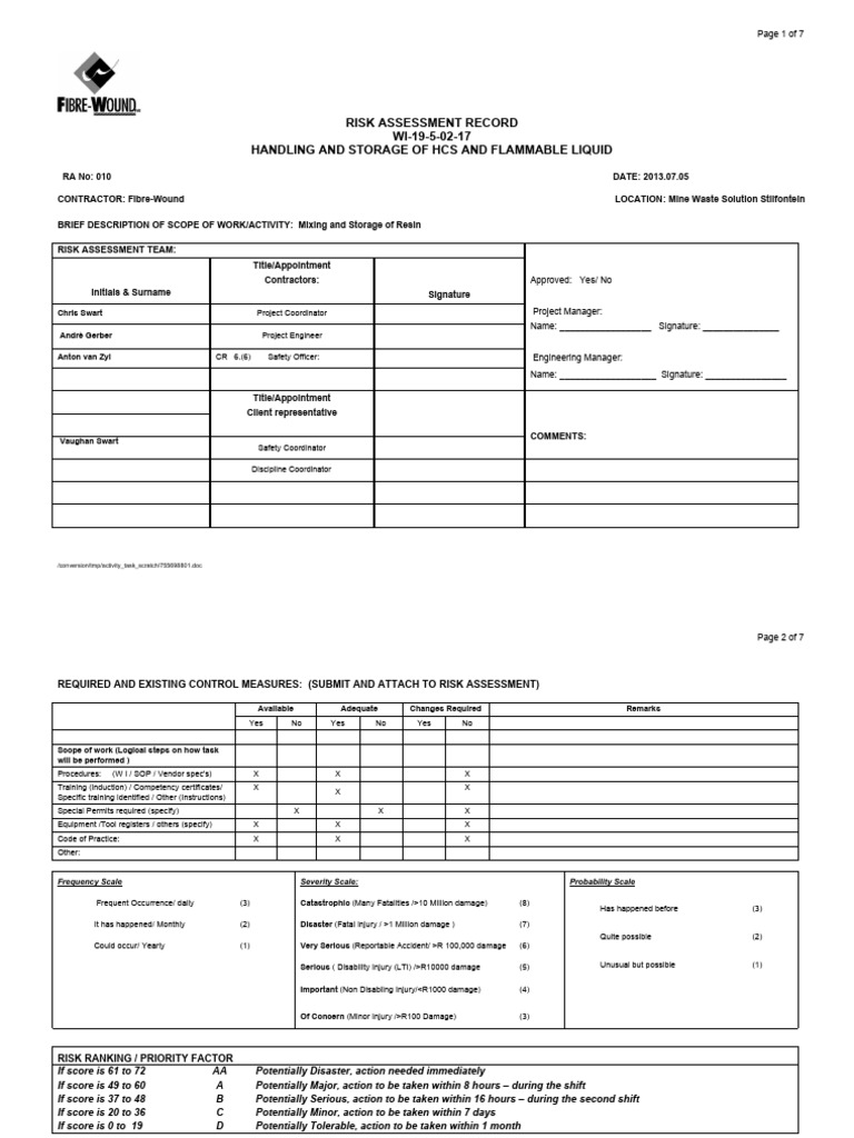 Risk Assessment for Flammable Liquid Storage | PDF | Personal ...