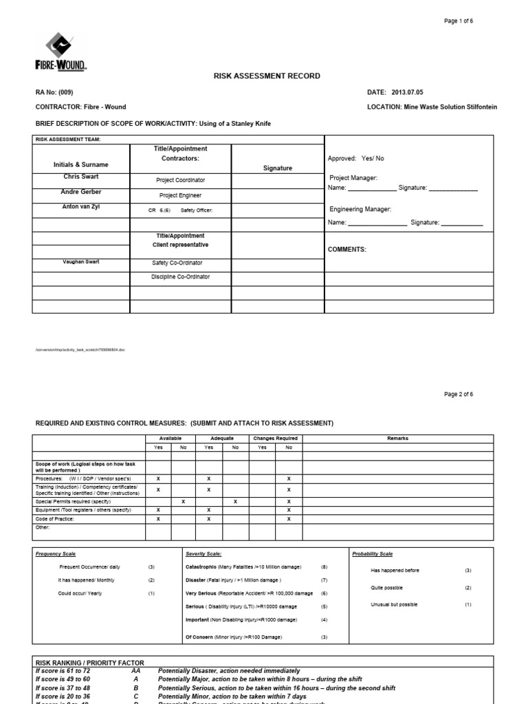 Risk Assessment for Stanley Knife Use | PDF | Personal Protective ...