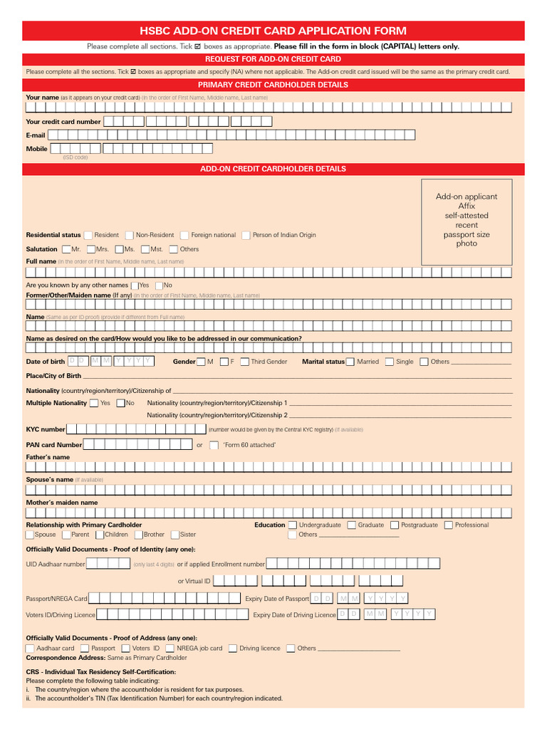 HSBC Add-On Credit Card Application | PDF | Credit Card | Identity Document