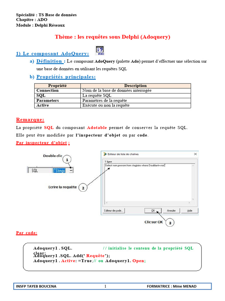 Requêtes AdoQuery en Delphi | PDF | SQL | ActiveX Data Objects