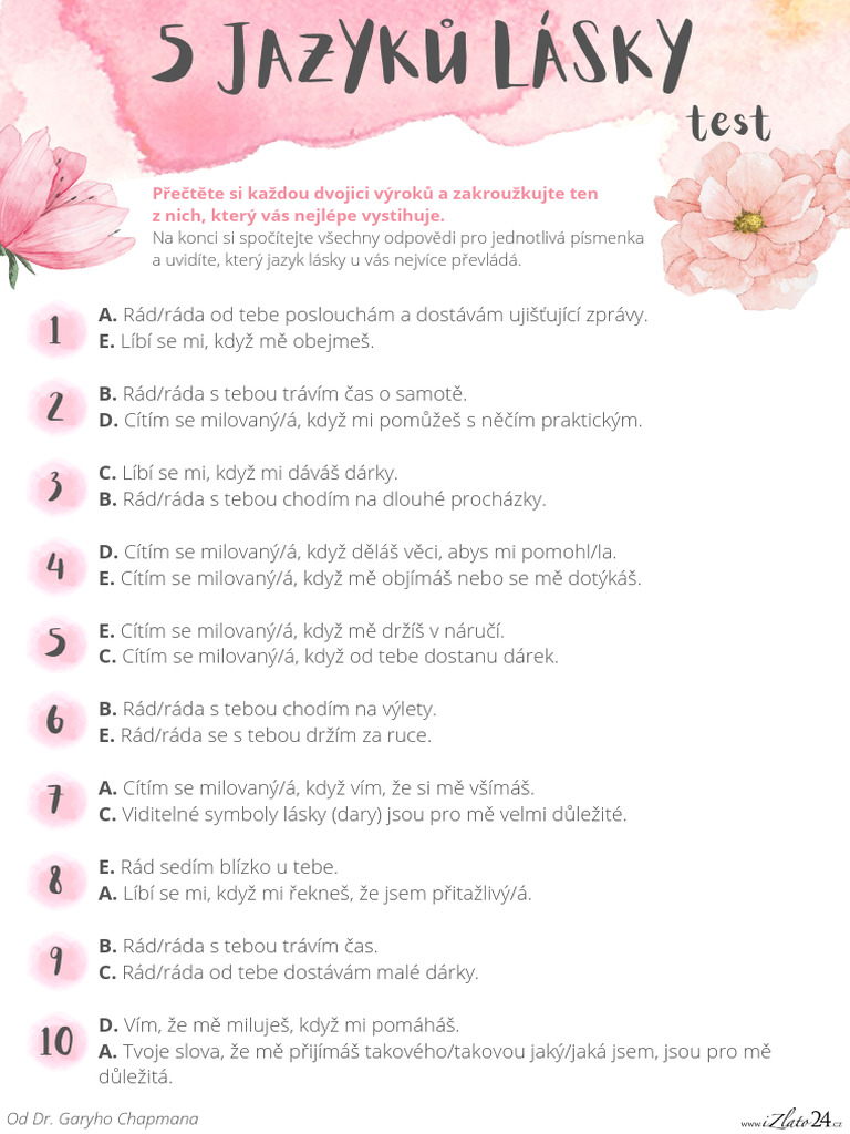 5 Jazyku Lasky Test | PDF