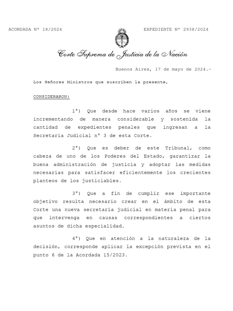 Acordada #18/ 2024 | Descargar gratis PDF | Judicaturas | Tribunal
