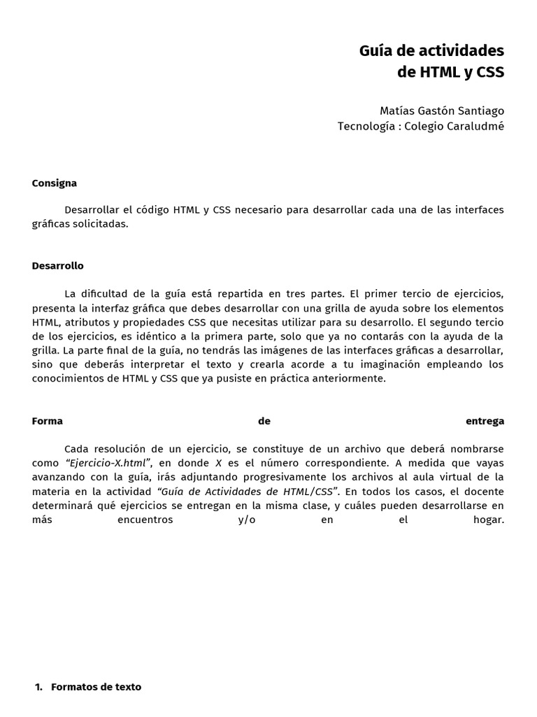 Guía de Ejercicios HTML y CSS | PDF | Hojas de estilo en cascada ...