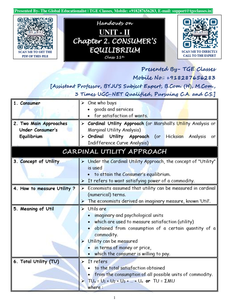 Consumer's Equilibrium Explained | PDF | Utility | Marginal Utility