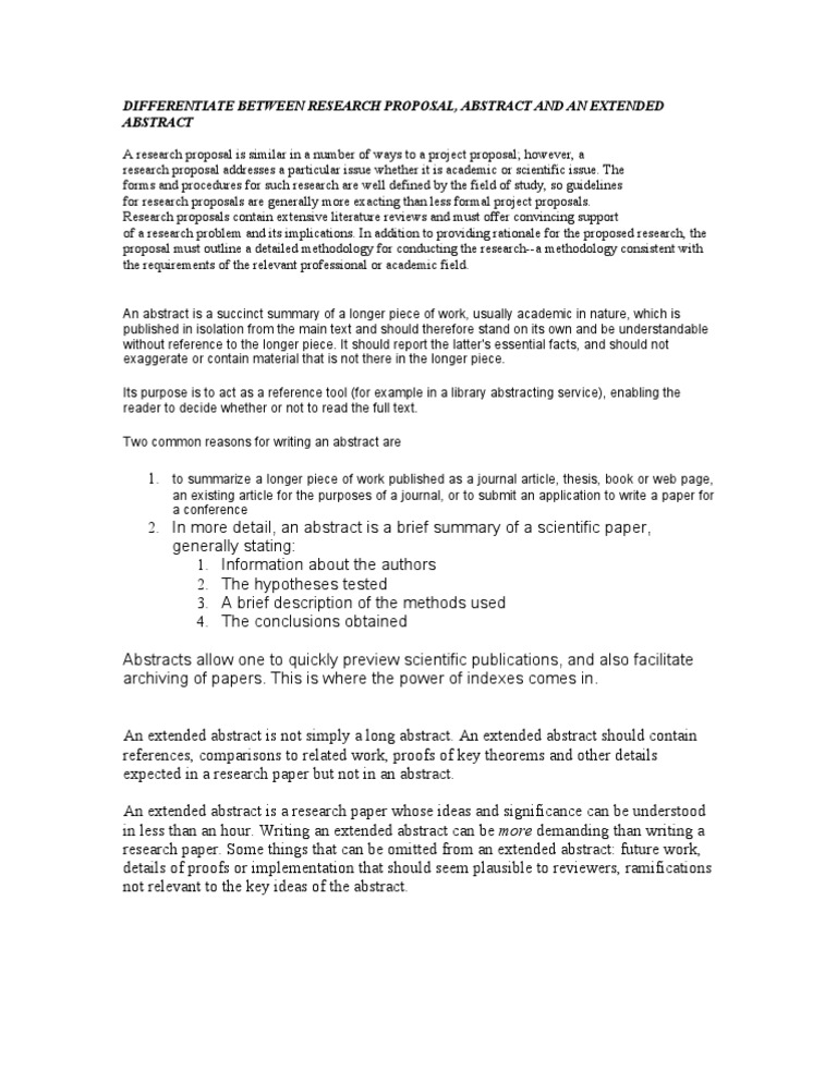 Research Proposal vs. Abstract Explained | PDF | Abstract (Summary ...