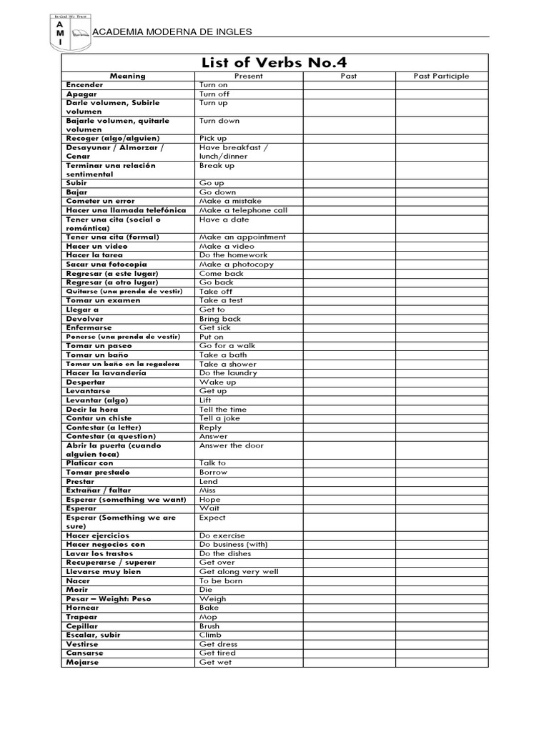 Lista de Verbos en Inglés y Español | PDF