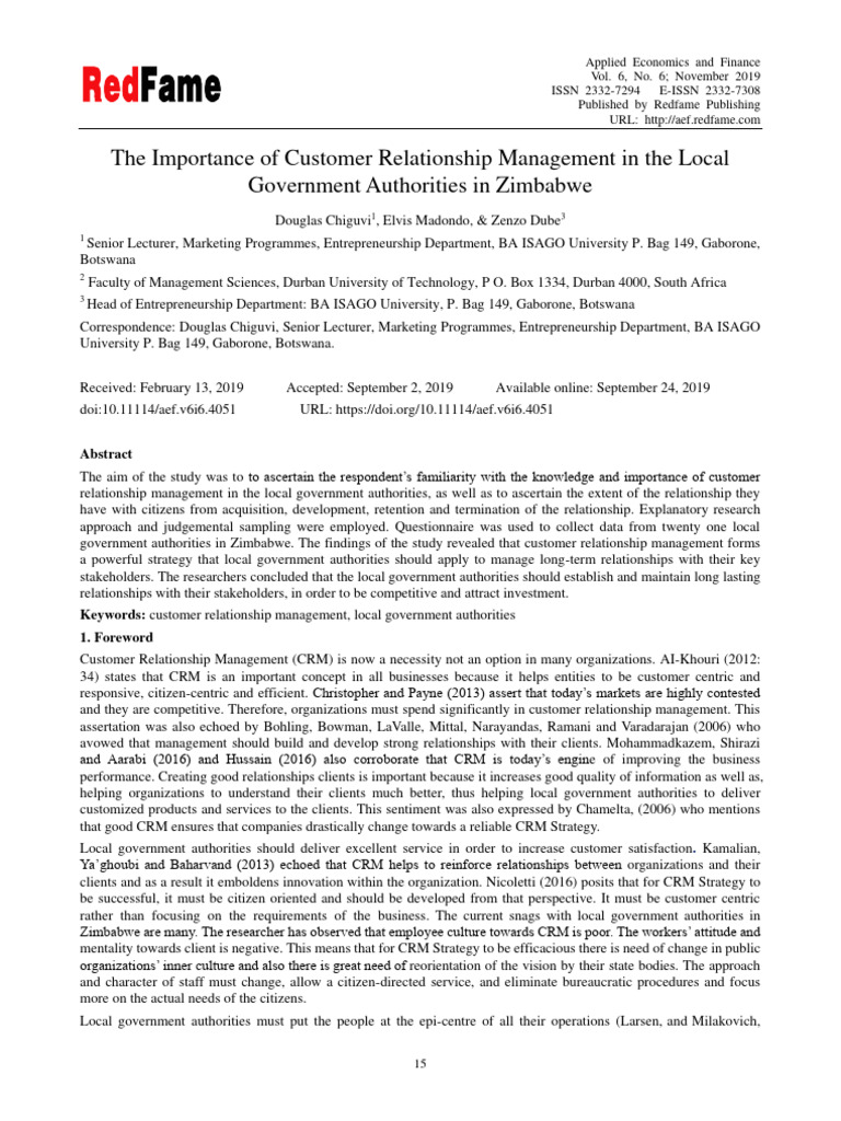 CRM in Zimbabwe's Local Government | PDF | Customer Relationship ...