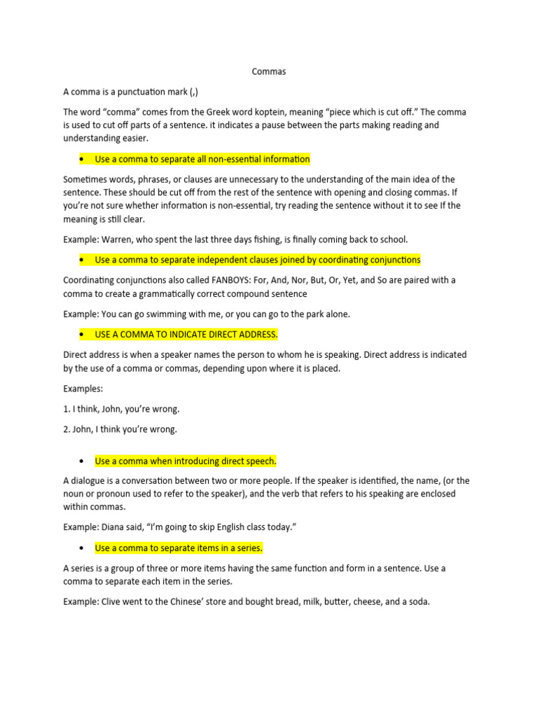 Commas Presentation | PDF | Comma | Syntax