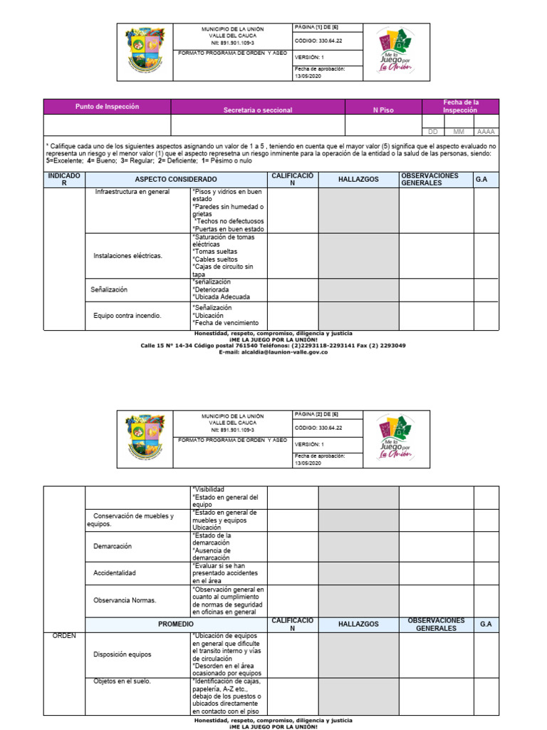 Prg Sst 012 Programa De Orden Y Aseo Pdf
