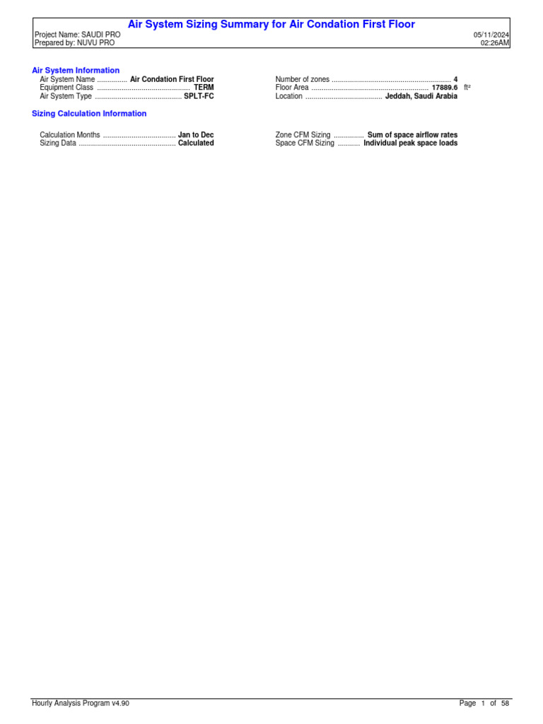 Air Conditioning Sizing Summary Jeddah | PDF | Ventilation ...