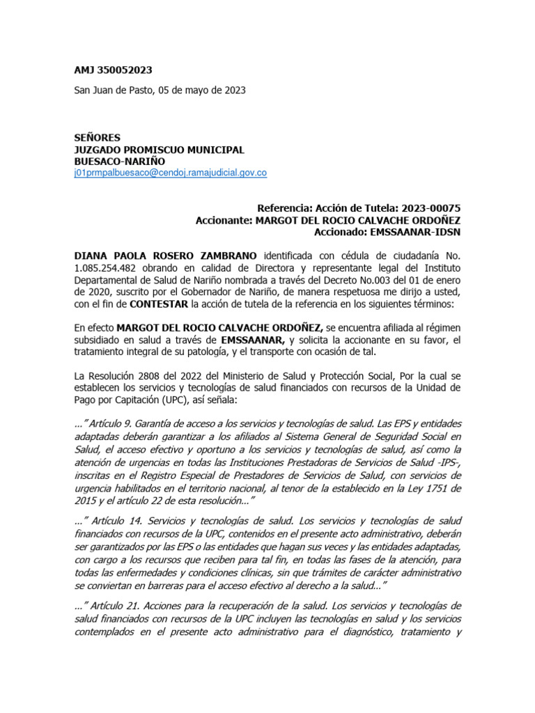 Ejemplo de Acción de Tutela en Salud | PDF | Justicia | Crimen y violencia