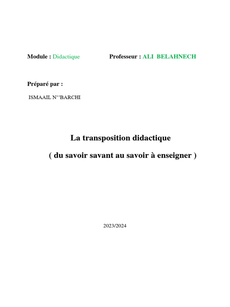 Étapes de la transposition didactique | PDF | Pédagogie | Enseignement