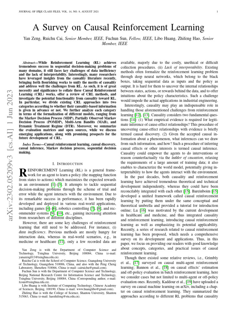 Causal Reinforcement Learning Survey | PDF | Causality | Confounding