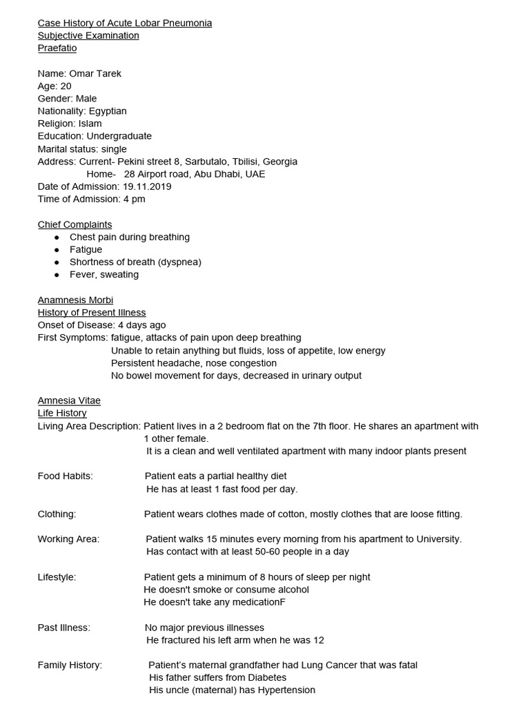 acute lobar pneumonia case history vaidehi parekh PDF Pneumonia