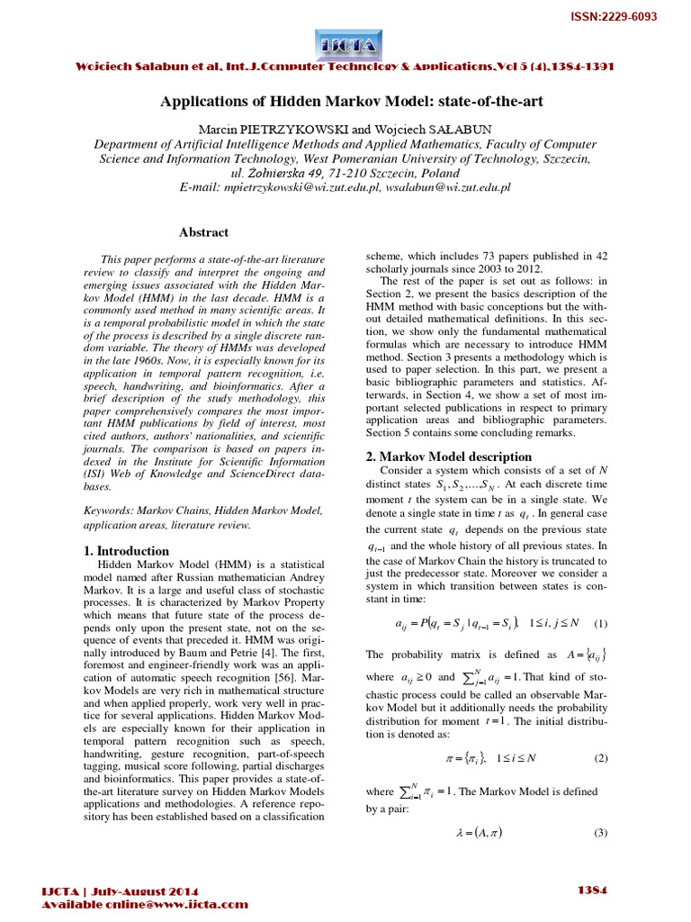 Hidden Markov Model Applications Review | PDF | Biology | Applied ...
