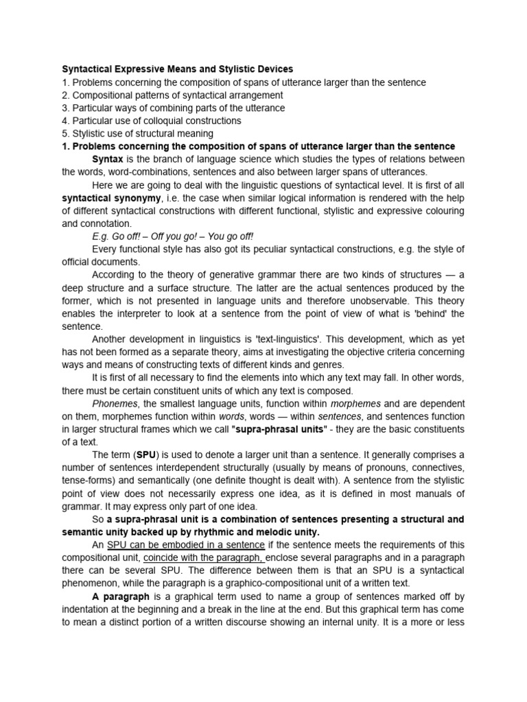 Syntactical Expressive Means and SDs | PDF | Syntax | Sentence ...