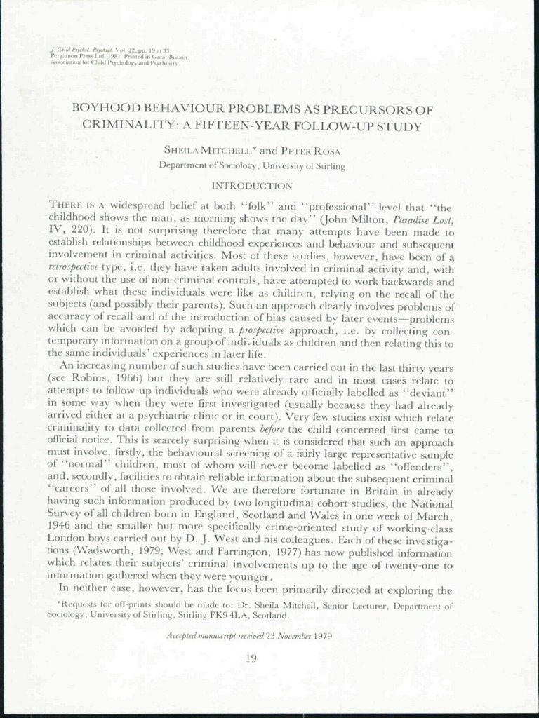16p - Boyhood Behavior Problems As Precursors of Criminality | PDF ...