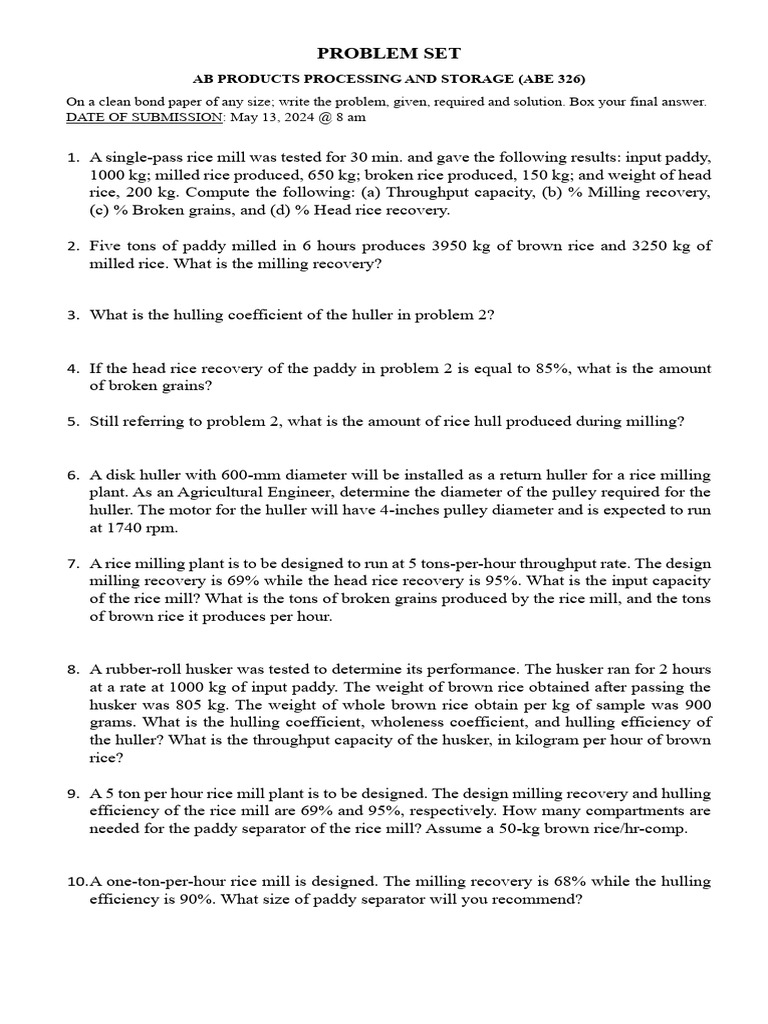 Rice Milling Problem Set Solutions | PDF | Rice | Mill (Grinding)