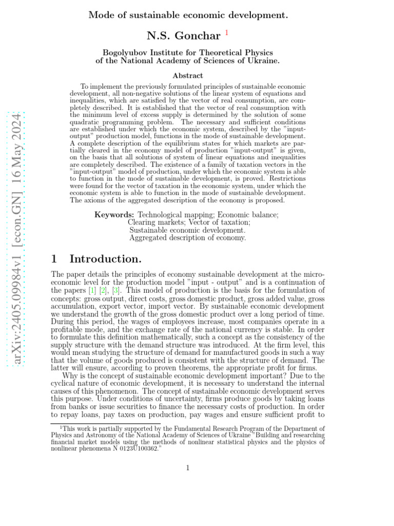Mode of Sustainable Economic Development. | PDF | Economic Equilibrium ...