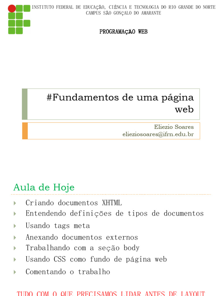 Aula 02 - Fundamentos de Uma Pagina Web | PDF | Xhtml | Elemento HTML