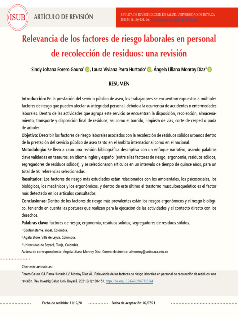 Riesgos Laborales en Recolección de Residuos | PDF