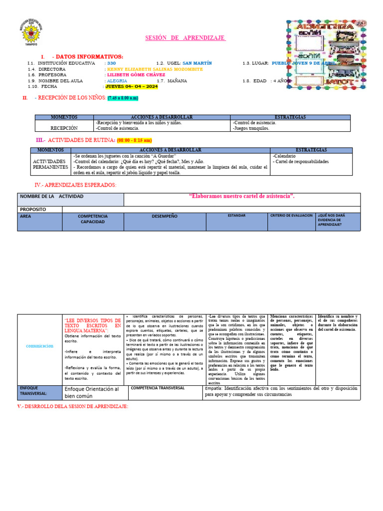 Cartel de Asistencia en Aula Alegría | PDF | Aprendizaje | Ciencias del ...