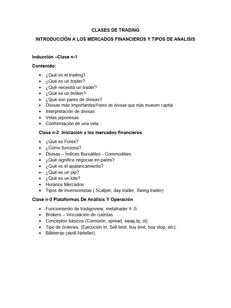 Clases de Trading | PDF | Comerciante (Finanzas) | Mercado de divisas