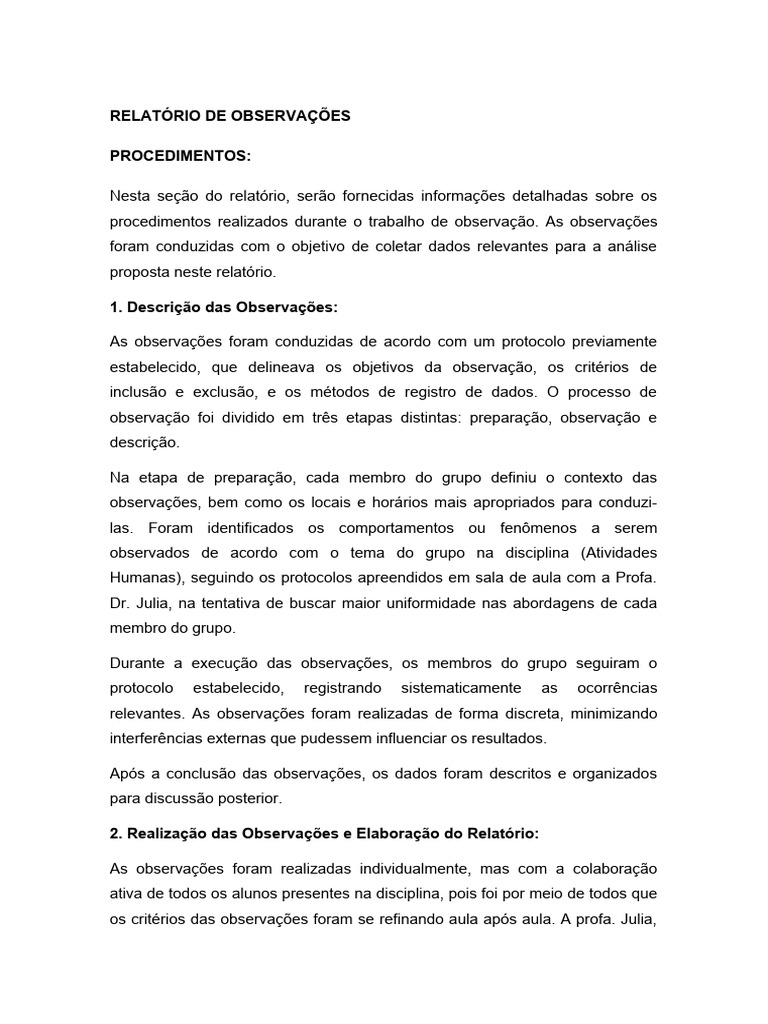 Observações em Atividades Humanas | PDF | Tempo