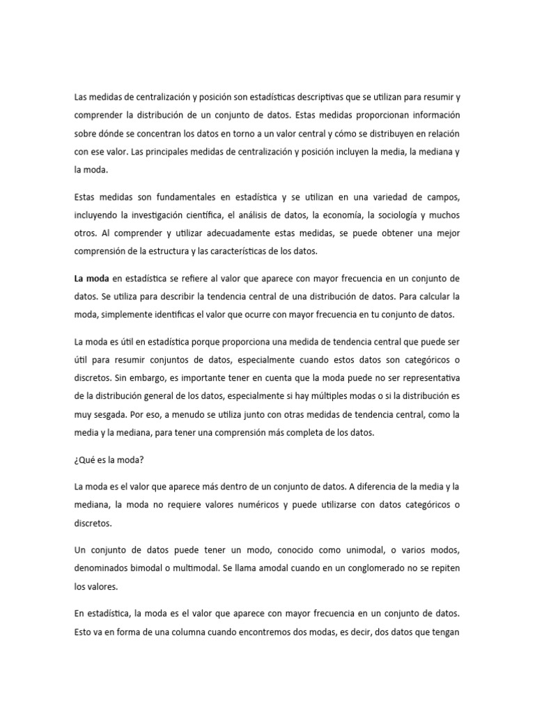Medidas Moda Media Mediana | PDF | Modo (Estadísticas) | Mediana
