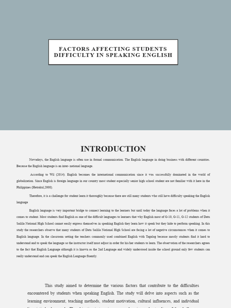 Factors affecting students difficulty in speaking english pdf