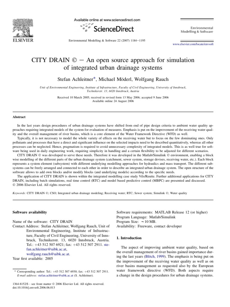 CITY DRAIN: Integrated Urban Drainage Model | PDF | Fluid Dynamics | System