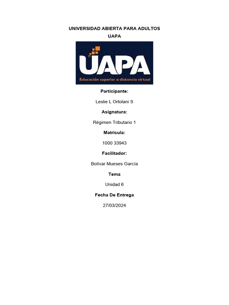 Regimen Tributario 1 Tarea 6 | PDF | Impuesto sobre la renta | Impuestos
