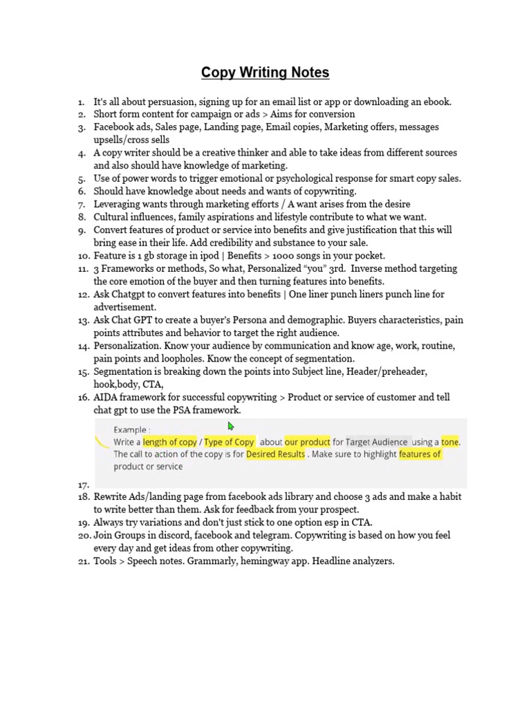 Copy Writing Notes | PDF | Career & Growth