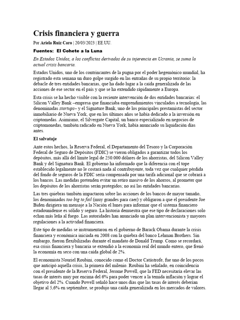 Crisis bancaria y su impacto global | PDF | Bancos | Inflación