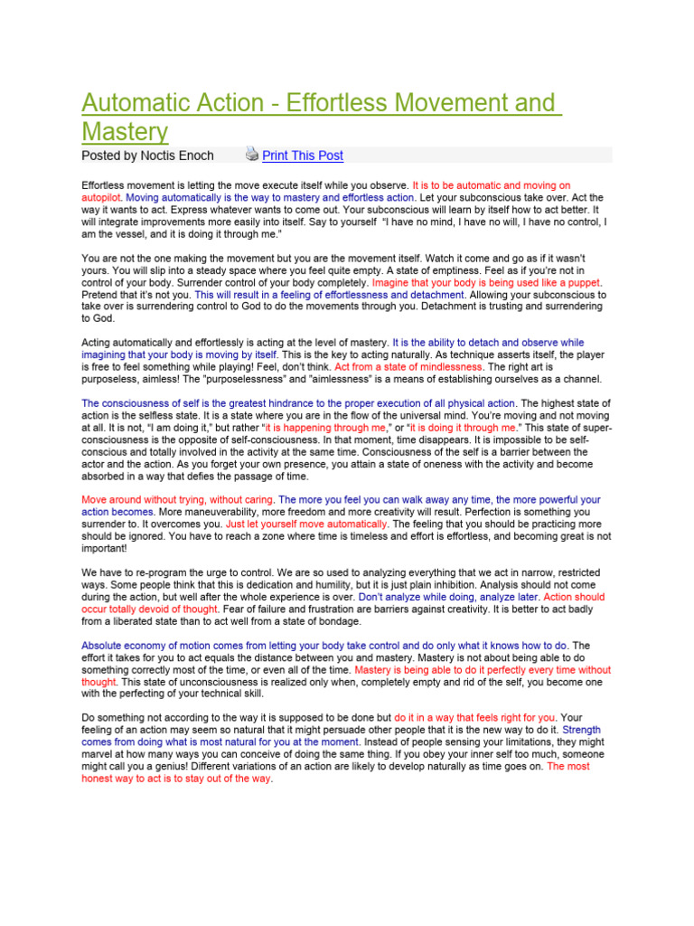 Automatic Action - Effortless Movement and Mas | PDF | Thought ...