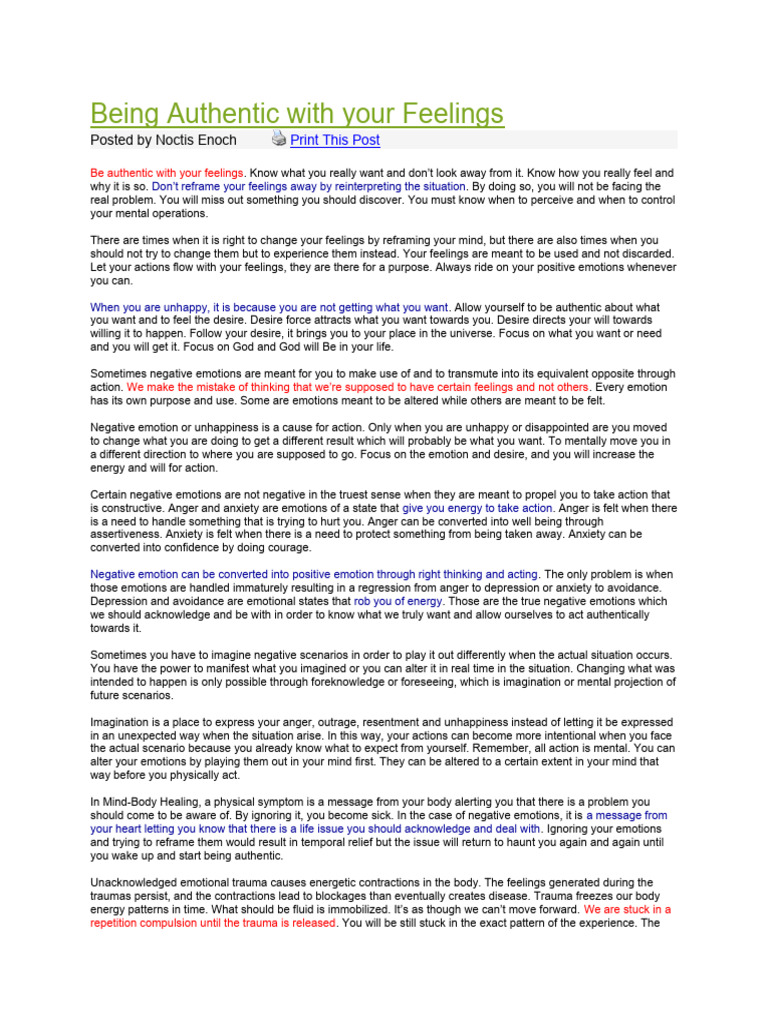 Being Authentic With Your Feelings | PDF | Feeling | Psychological Trauma