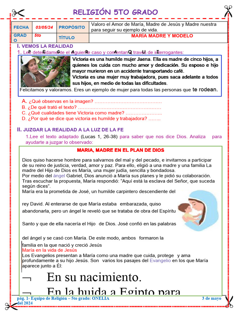 V-5g-Religión - Maria, Madre y Modelo - Ficha | PDF | María, madre de ...