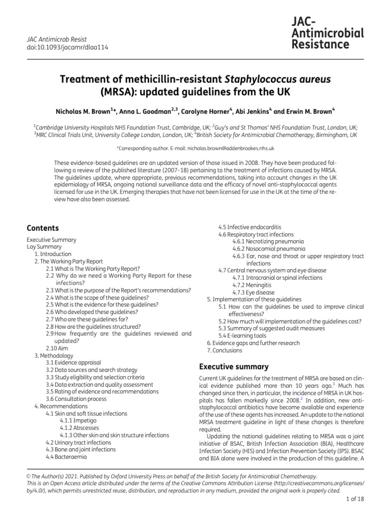 Treatment of Methicillin Resistant Staphylococcus Aureus UK 2021 | PDF ...